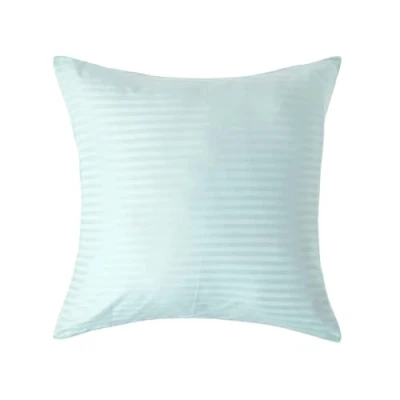 Image of HOMESCAPES Blue Pure Egyptian Cotton Euro Size Pillowcase 60 x cm 330 TC 500 Thread Count Percale Equivalent Satin Stripe Pillow Case with Zip