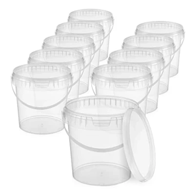 Image of BenBow Bucket With Lid Food Safe Stable Airtight Plastic Handle Empty, Transparent, 1 litre