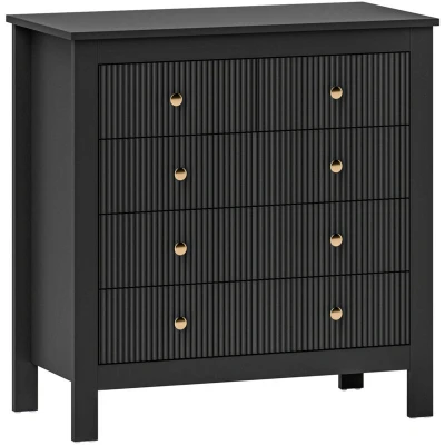 Image of HOMCOM Bedroom Chest of Drawers, Fluted 5 Drawer Dresser with Gold Tone Handles for Living Room, Hallway, Entryway, Black