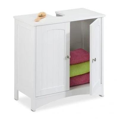 Image of Relaxdays HLP Under Sink Cabinet, 60 x 31 cm, Bathroom MDF White, Wood Fibre