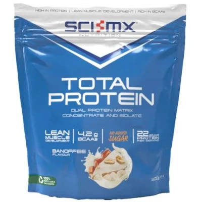 Image of SCI MX Total Protein Dual Concentrate &amp; Isolate Powder Lean Muscle Development Banoffee No Added Sugar 4.2g BCAAs + 22g per Serving 900g