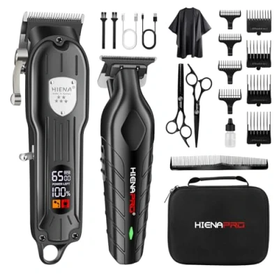 Image of HIENA PRO Hair Clipper Set for Men, Professional Clippers Men Cordless Cutting Kit Barber Rechargeable Trimmer with LED Display (Black)