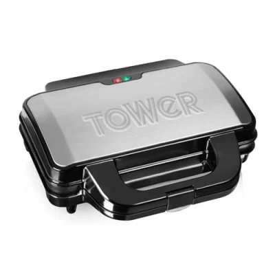 Image of Tower T27013 Deep Fill Sanwich Maker with Extra and Easy to Clean Non Stick Ceramic Plates, Automatic Temperature Control, 900W, Silver Black