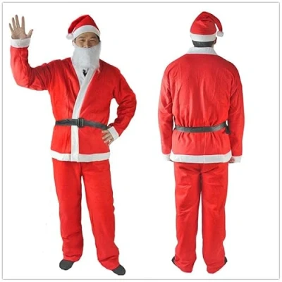 Image of Shatchi 10 x Santa Claus Suit Adult Men Felt Cosplay Costume Outfit Fancy Dress Father Christmas Party Clothes 5Pcs Set Bulk Buy, Unisex, Red/White