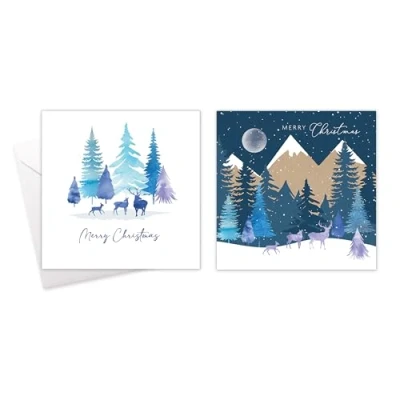 Image of Tallon Pack of 10 Assorted Christmas Cards Midnight Forest Theme, 2 Designs, Eco Friendly Packaging 100% Recyclable, 14cm x
