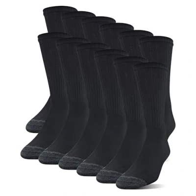 Image of Gildan Men&#039;s Polyester Half Cushion Crew Socks, 12 Pack, Black, Shoe Size: 6
