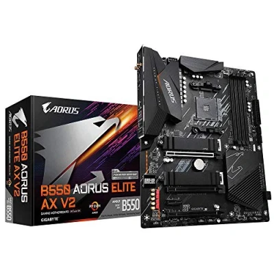 Image of Gigabyte B550 AORUS ELITE AX V2 Motherboard Supports AMD Ryzen 5000 Series AM4 CPUs, 12+2 Phases Digital Twin Power Design, up to 4733MHz DDR4 (OC), 2xPCIe 3.0 M.2, WiFi 6E, 2.5GbE LAN, USB 3.2 Gen1