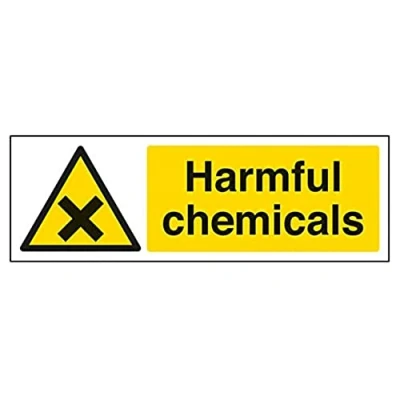Image of V Safety Harmful Chemicals Warning Sign 300mm x 100mm Self Adhesive Vinyl