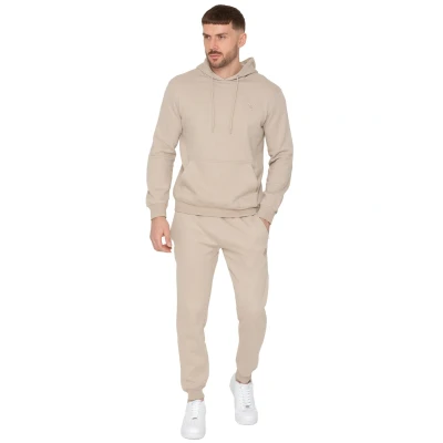 Image of 989Zé ENZO Mens Tracksuit Long Sleeve Pullover Overhead Hoodie and Casual Cotton Fleece Joggers Pants Set (UK, Alpha, L, Regular, Oatmeal)