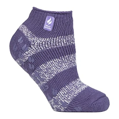 Image of HEAT HOLDERS Ladies Low Cut Ankle Slipper Socks with Non Slip Rubber Sole (4 7, Mulberry Purple/White (Valencia))