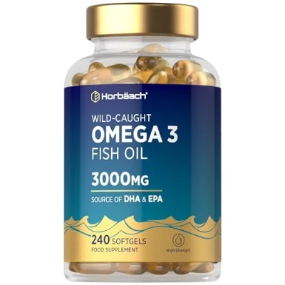 Image of Omega 3 Capsules 3000mg 240 Count Super Strength Fish Oil Providing 432mg of EPA and 288mg DHA Per Daily Dose by Horbaach