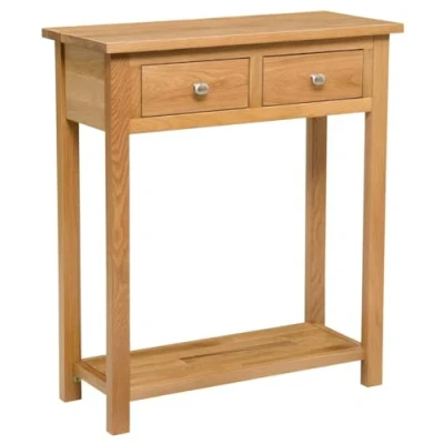 Image of Hallowood Furniture Waverly Oak Wide Console Table with 2 Drawers in Light Oak, Solid Wooden Side Table, Dressing Shelf, Telephone Stand, Lamp for Living Room