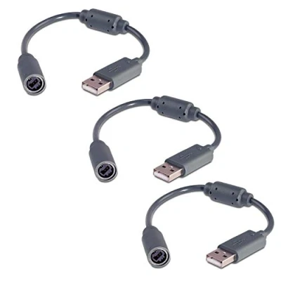 Image of MEIZHEN Replacement Dongle USB Controller Breakaway Cable Cord Game Adapter for Xbox 360 PC Wired Rock Band and Guitar Hero Grey (3 Pack)