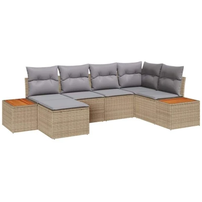 Image of vidaXL 6 Piece Garden Sofa Set with Cushions Beige Poly Rattan Acacia