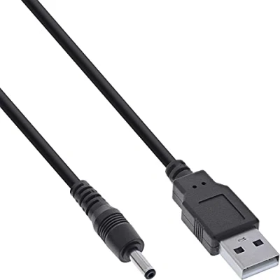 Image of InLine USB DC Power Adapter Cable, A Male to 3.5 x 1.35 mm Barrel Plug, Black, 1 m 26806A