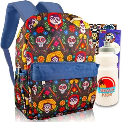 Image of Disney Coco Large Backpack Set Bundle with 16&quot; Plus Water Bottle, Stickers, &amp; More School For Boys, Girls, Backpack, Bundle,