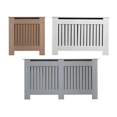 Image of AVC Designs Kensington Radiator Cover Modern MDF Wood White Grey Vertical Slat Living Room Bedroom Hallway Cabinet (Small Grey)