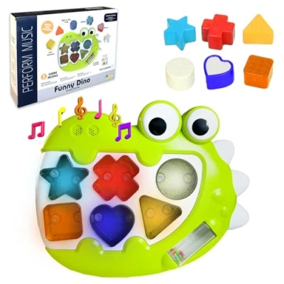 Image of xwin sportseries Interactive Dinosaur Shape Sorter Toy with Lights and Music for Toddlers, Educational Baby Musical Toy, Learning Activity Center Infants, Fun Gift Ages 12 Months Up