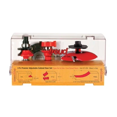 Image of Freud 97 258: 3 Piece Premier Adjustable Cabinet Bit Set, ogee &amp; cove with backcutter profile