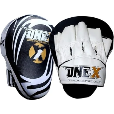 Image of Boxing Focus Pads Punching Mitts Punch Curved Strike Training MMA Muay Thai Kickboxing Coaching Martial Arts Hand Target Taekwondo Gloves Pad (WHT/BLK)