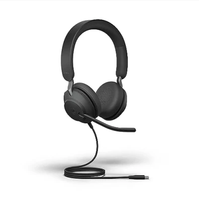 Image of Jabra Evolve2 40 SE Wired Stereo Noise Cancelling Headset Features 3 Microphone Call Technology and USB C Cable MS Teams Certified, Works with All Other Platforms Black