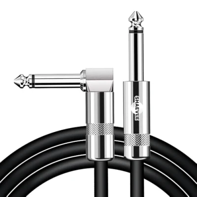 Image of Shaevle Bass Guitar Cable 10 Feet Professional Audio Instrument 1/4 Inch Straight to Right Angle Amp Cord,Black PVC Jacket (300CM/10FT)