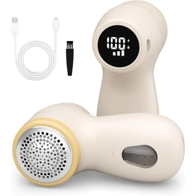 Image of Fabric Shaver, 3 Speeds Lint Shaver with Digital Display, Sweater Bobble 6 leaf Blades, Rechargeable Defuzzer Remove Fuzz, Pills for Clothes, Furniture, Sofa, Blanket Remover