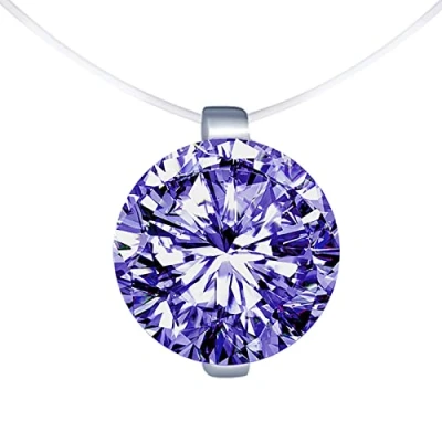 Image of MICGIGI Women&#039;s 925 Sterling Silver Pendant Necklace 8 mm Cubic Zirconia with Transparent Nylon Chain