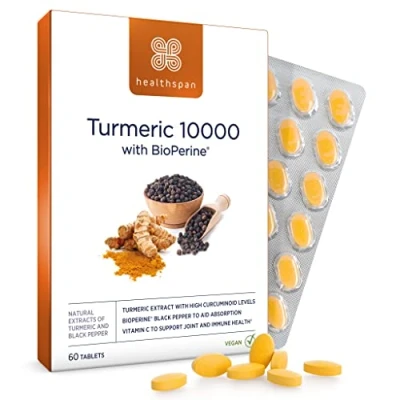 Image of Healthspan Turmeric 10,000mg with BioPerine Black Pepper Extract (2 Months’ Supply) High Potency Supports Immune, Bone &amp; Cartilage Health aids Absorption Vegan