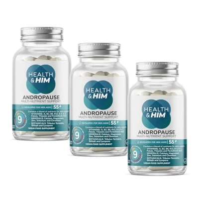 Image of Health &amp; Him Andropause 55+ Supplements for Men 3 Months Supply of 60 Capsules Men&#039;s Multivitamin with Shilajit Tribulus Terrestris Vegan, Gluten Free, Vitamins