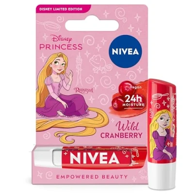 Image of NIVEA Disney Princess Rapunzel Limited Edition Wild Cranberry Lip Balm (4.8g), Unique Inspired for Kids, Contains Moisturising Shea Butter 24 Hour Moisture