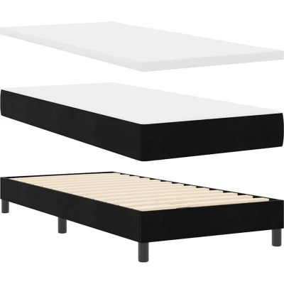 Image of vidaXL Box Spring Bed with Mattress Black 100x200 cm Velvet