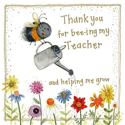 Image of Alex Clark Thank You Teacher Bee Foil Card Bees Flowers Nature Daisies Cards To Celebrate Designed and Printed in the UK…