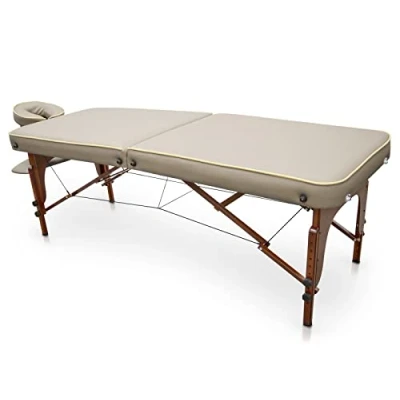 Image of Quirumed SPA Massage Table, Portable, Wooden, Beige, Varnished Wood, Leatherette, High Density Padding, Adjustable Height, Foldable, Detachable Headrest, up to 210 kg