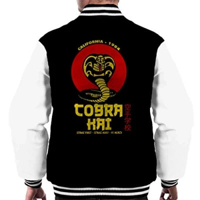 Image of Cloud City 7 Retro Cobra Kai Snake Logo Men&#039;s Varsity Jacket Black/White