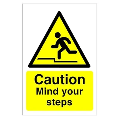 Image of Caution Mind your step Safety sign 1.2mm Rigid plastic 300mm x 200mm