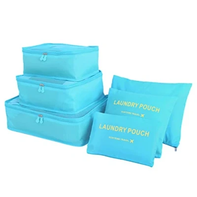 Image of Teynewer 6PCS Travel Organiser Packing Bags Cubes Set Durable Luggage Organisers Suitcase Storage Compression Pouches for Accessories, Blue