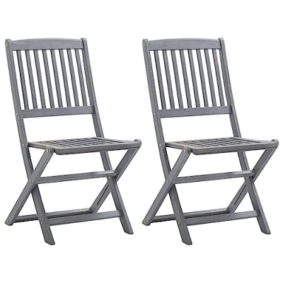 Image of vidaXL Folding Outdoor Chairs, 2 pcs Set, Grey Wash Finish, Solid Acacia Wood, Weather Resistant, Garden Patio Furniture