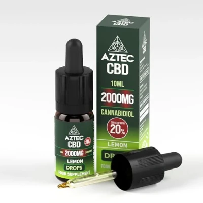Image of Aztec CBD Highest Strength Oil Drops, Vegan, Halal, Non GMO, All Natural, Purest Quality, THC Free 10ml. (2000mg (20%), Lemon (MCT Oil))