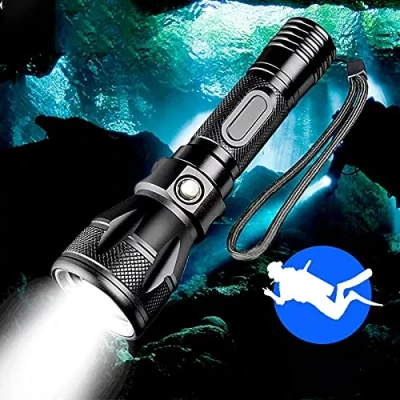 Image of WESLITE Scuba Diving Torch Rechargeable, Flashlight LED Super Bright 1800 Lumens IPX8 Waterproof Dive Light for Underwater 100M Submersible Lights 3 Modes with Battery and Charger