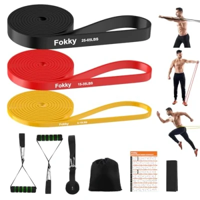 Image of Fokky Fitness Elastics, 3 Elastic Bands, Resistance Band with Door Anchors, Bands for Men and Women Stretching Pilates, Yoga, Squats