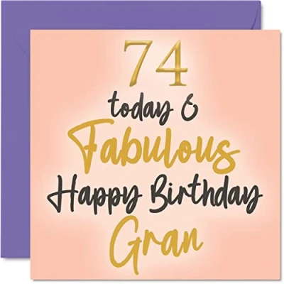 Image of Fabulous 74th Birthday Cards for Gran 74 Today &amp; Happy Card from Granddaughter Grandson, Gifts, 145mm x Lovely Greeting Gift Granny