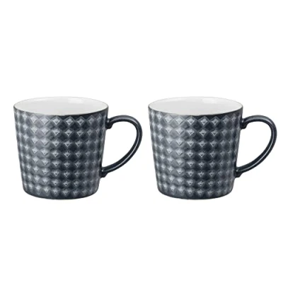 Image of Denby Impression Charcoal Blue Large Coffee Mug Set of 2 400ml Stoneware Ceramic Tea Dishwasher Safe, Microwave Safe