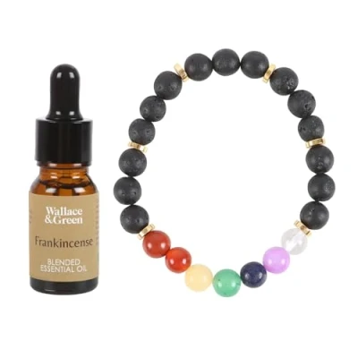 Image of Wallace &amp; Green Chakra Lava Bracelet with Aromatherapy Oil Anxiety Gifts for Women, Crystal Bracelet, Healing Gift Women Stress Relief