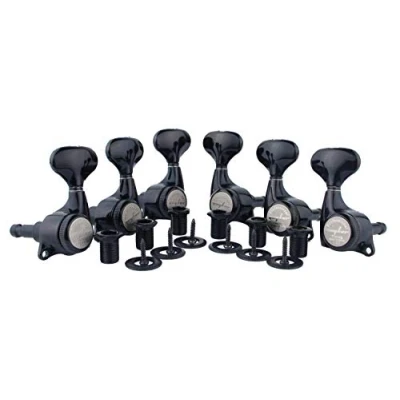 Image of Guyker Guitar Locking Tuners (3L + 3R) 1:21 Lock String Tuning Key Pegs Machine Head Set Replacement for ST TL SG LP Style Electric, Folk or Acoustic Guitars Black