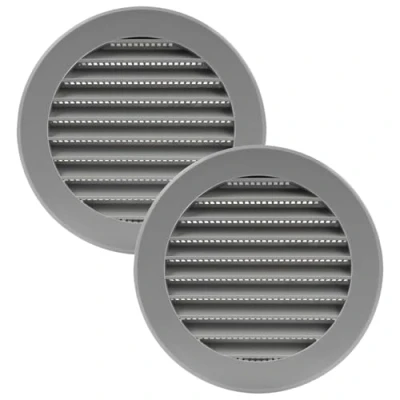 Image of Vent Systems 100 mm / 4&quot; Inch Round Soffit Cover Pack of 2 Gray Louvered Plastic Grill Grille with Screen Mesh HVAC, Ducting, Pipe Air Supply Vents for Bathroom, Kitchen