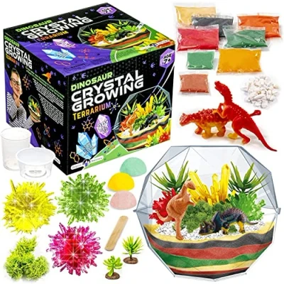 Image of Original Stationery Grow Your Own Crystal Dinosaur Terrarium Kit, All in One Growing Kit with 2 Toys for Boys and Seeds to 3 Crystals Kids, Fun Experiment Gifts