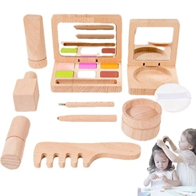 Image of Yunmiao Toy Makeup Set for Girls, Wooden Beauty Salon Kit Playset, Lipsticks, Nail Polish, Foundation, Eyebrow Pencil Dress Up Toys Girls 3 8 Years Old