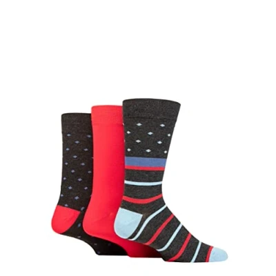Image of Mens 3 Pair Glenmuir Patterned Bamboo Socks Diamond &amp; Stripes Charcoal 7 11