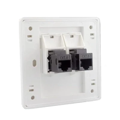 Image of 86x86mm Female to CAT6 Gigabit Dual Pass Network Wall Plug RJ45 LAN Faceplate Internet Straight Outlet (LAN x 2)